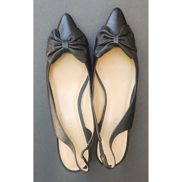 TALBOTS Jodee Black Leather Size 7M Shoes Bow Pointy Toe Slingback Kitten Heels - Picture 10 of 11